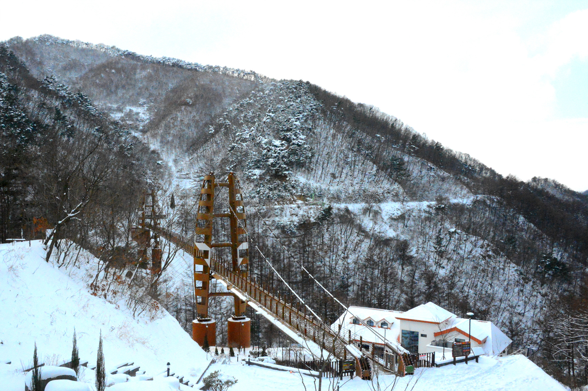 좌구산 명상구름다리의 설경